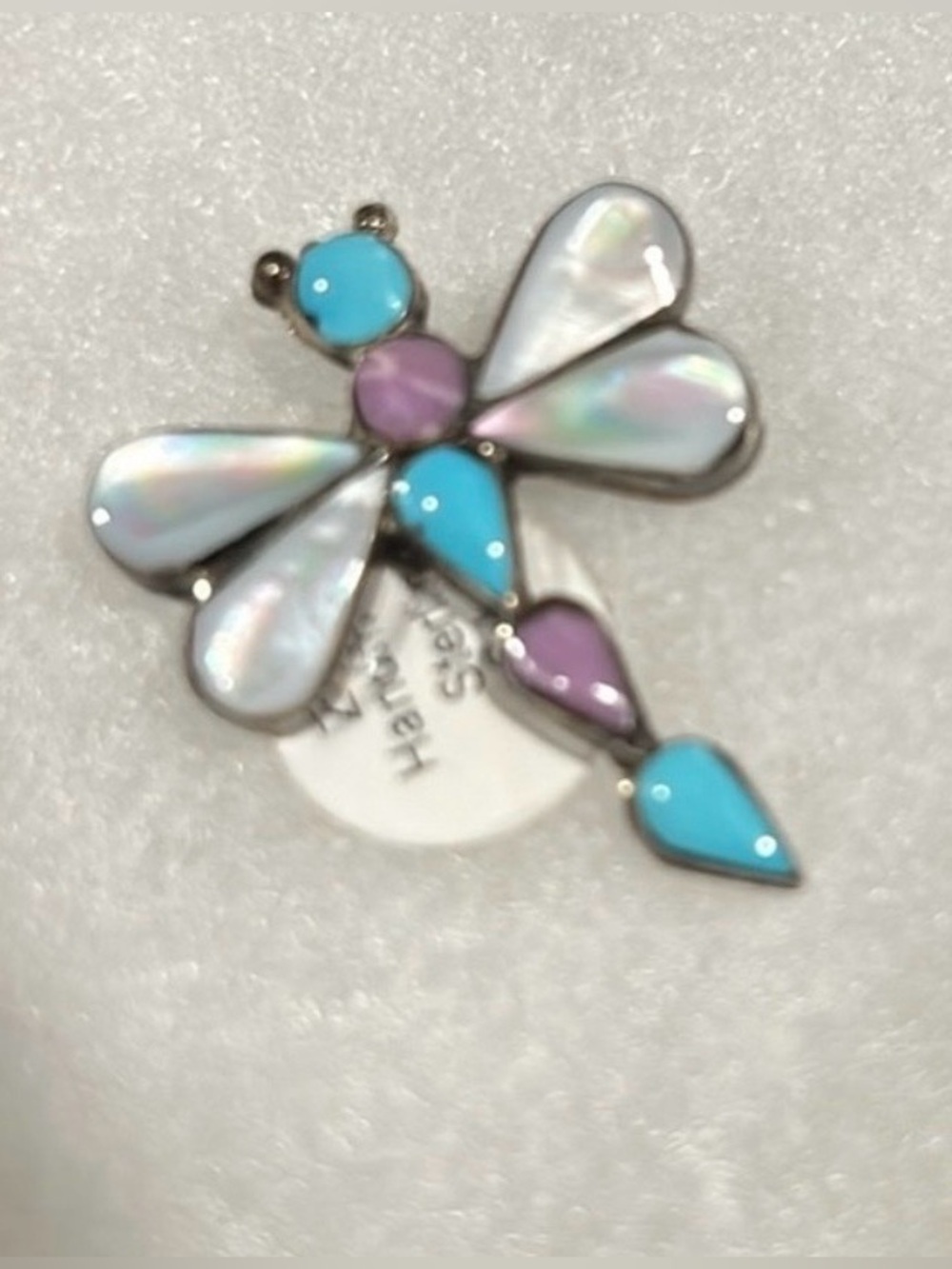 Zuni Style Inlay Dragonfly Brooch Pendant Sterling Southwest Jewelry